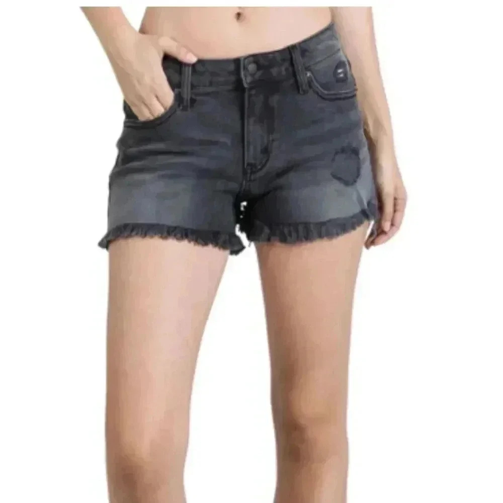 L.T.J  letter to juliet Frayed Hem Denim Shorts XS Washed Black Distressed‎ NWT